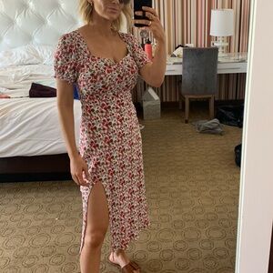 Red and White Floral Midi Dress